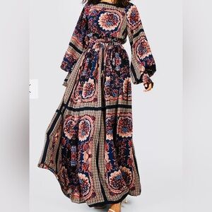 Boohoo Shirred waist, scarf print, maxi dress